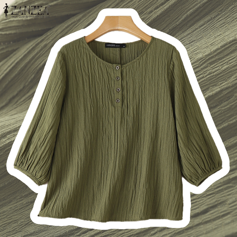Summer De Clothing - ZANZEA Woman Crinkled Texture Blouses Casual