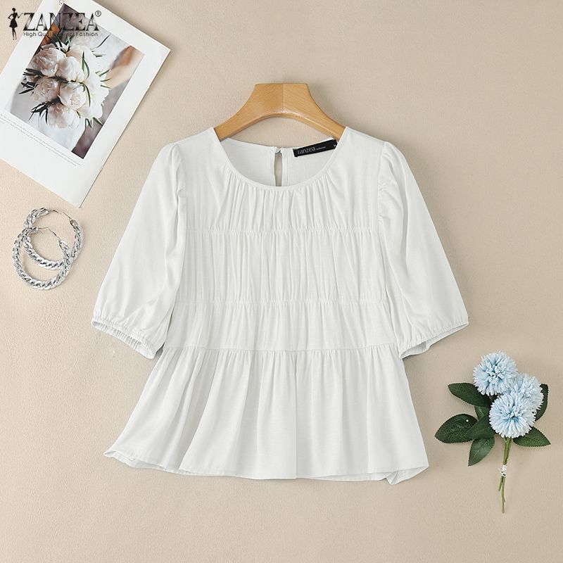 ZANZEA Woman Elegant Shirring  - Summer De Clothing ulasan dan harga