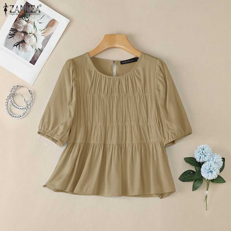 ZANZEA Woman Elegant Shirring  - Summer De Clothing ulasan dan harga