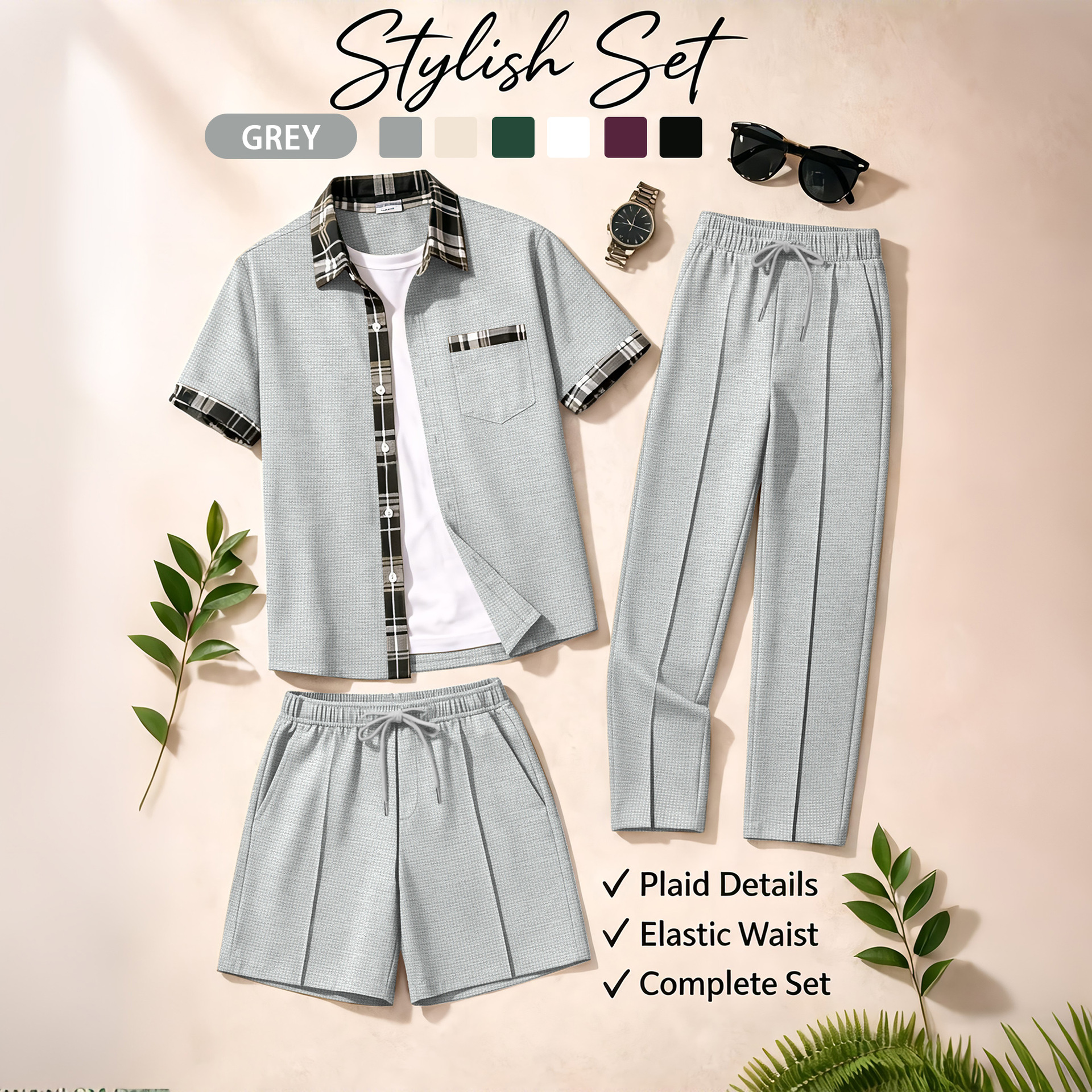 Men's 3 Piece Waffle Knit Trac - Summer Clothing Trends ulasan dan harga
