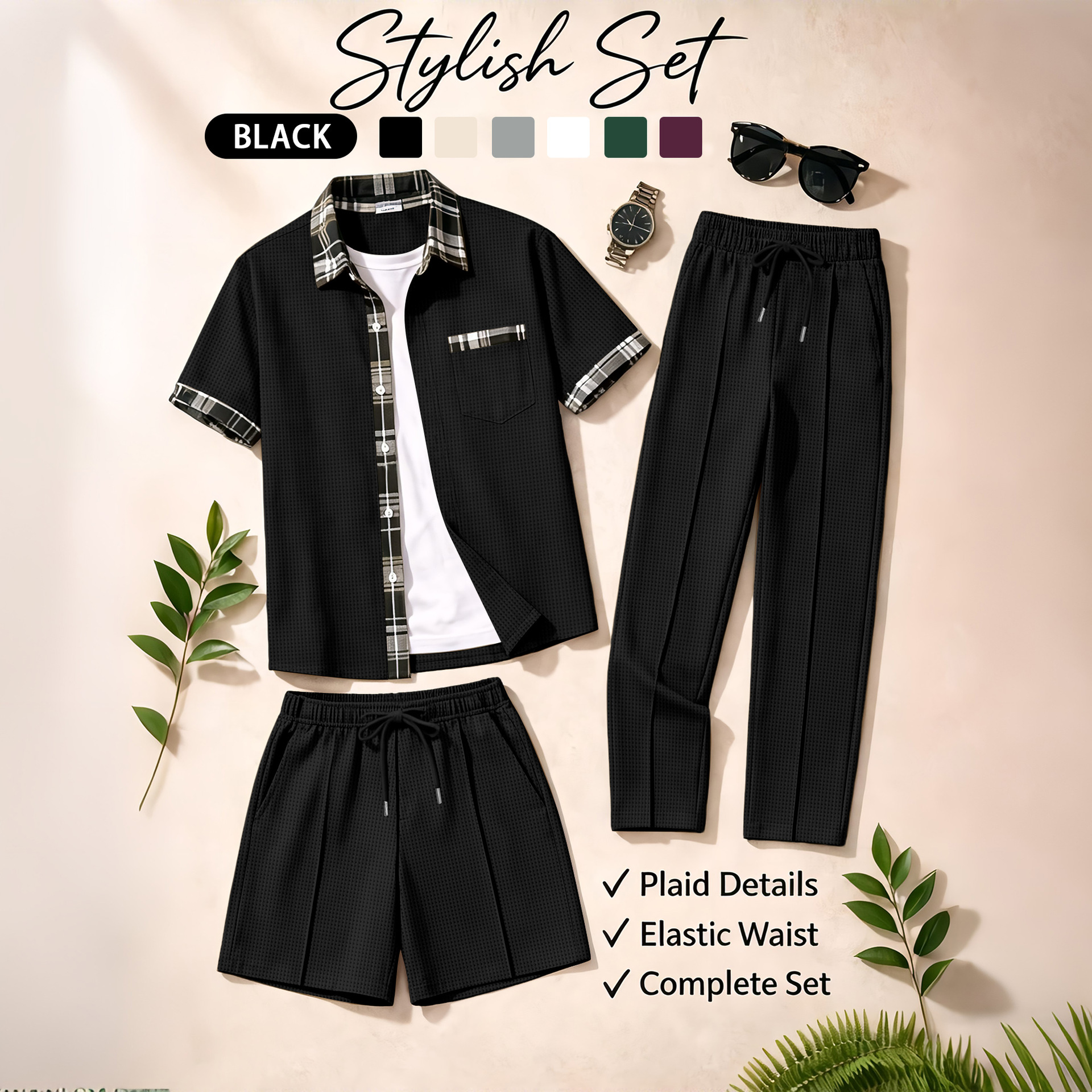Men's 3 Piece Waffle Knit Trac - Summer Clothing Trends ulasan dan harga