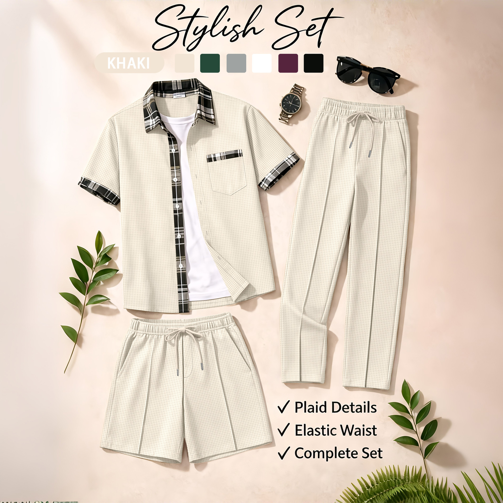 Men's 3 Piece Waffle Knit Trac - Summer Clothing Trends ulasan dan harga