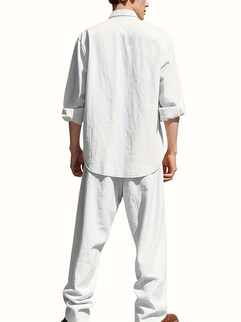 Men's White Linen Suit Set Lon - Summer Clothing Trends ulasan dan harga