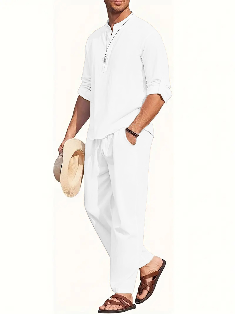 Men's White Linen Suit Set Lon - Summer Clothing Trends ulasan dan harga