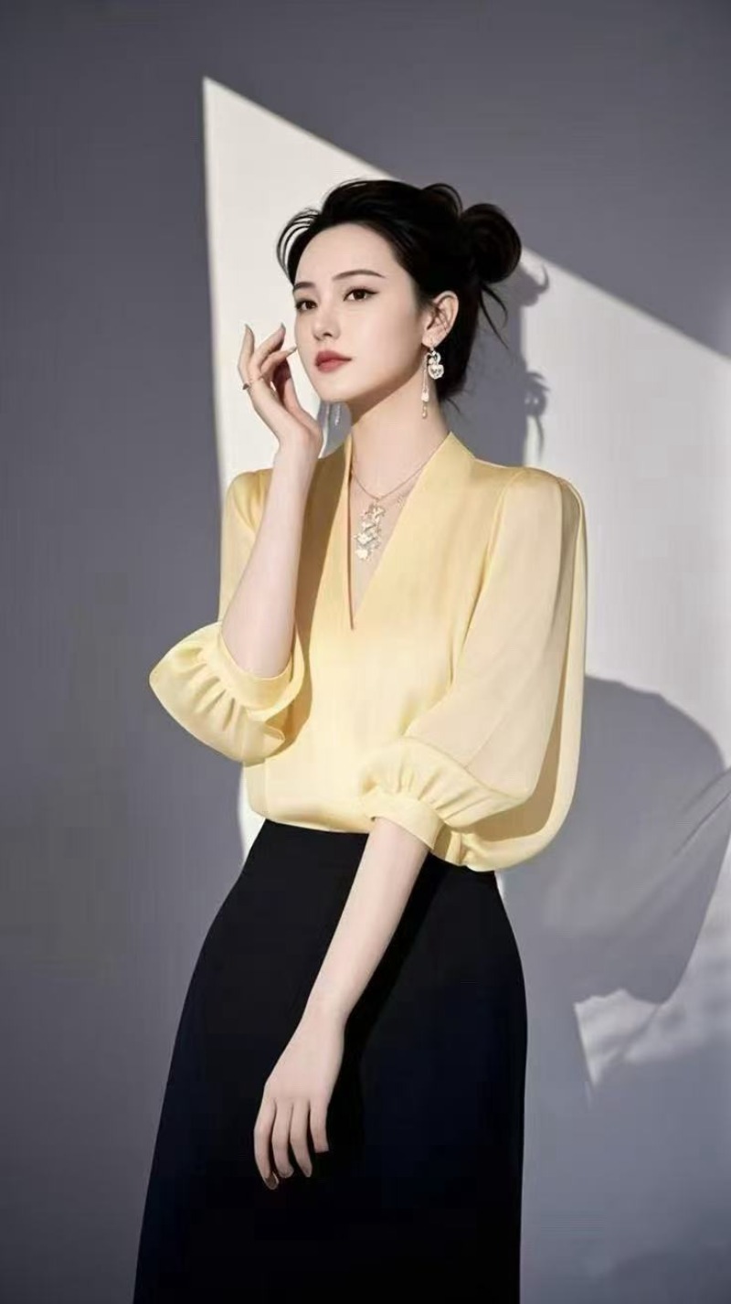 Vintage Women's Blouses Chiffo - Yellow Summer Clothing ulasan dan harga