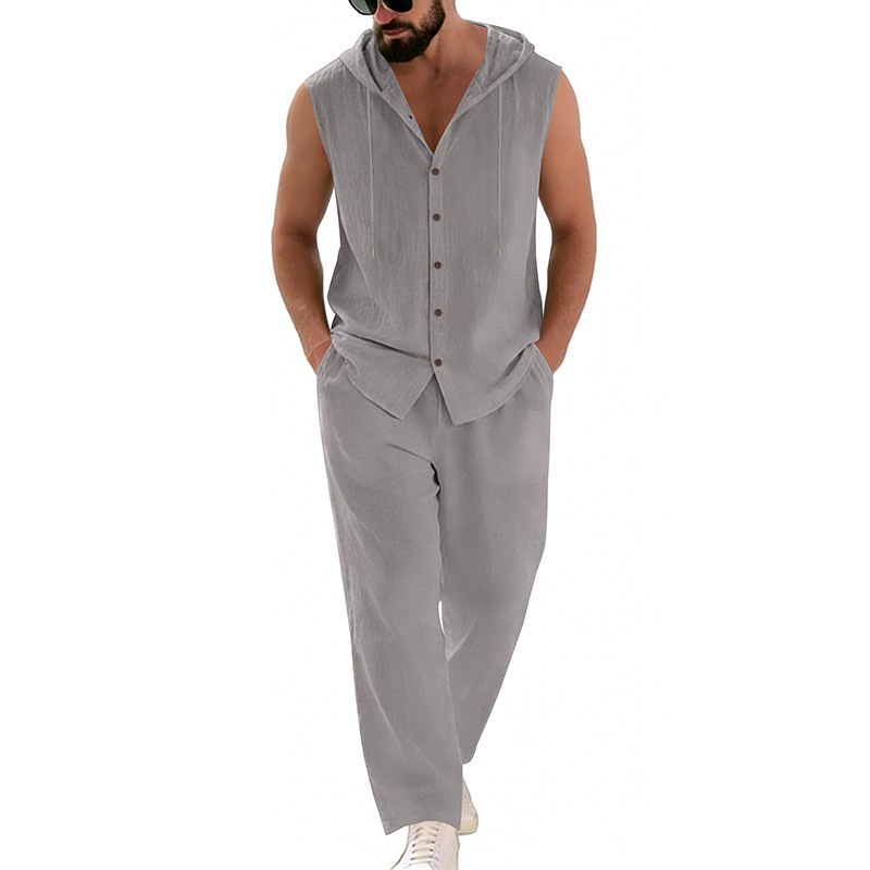 Men's Casual Linen Suit Hooded - Summer Clothing Mens ulasan dan harga