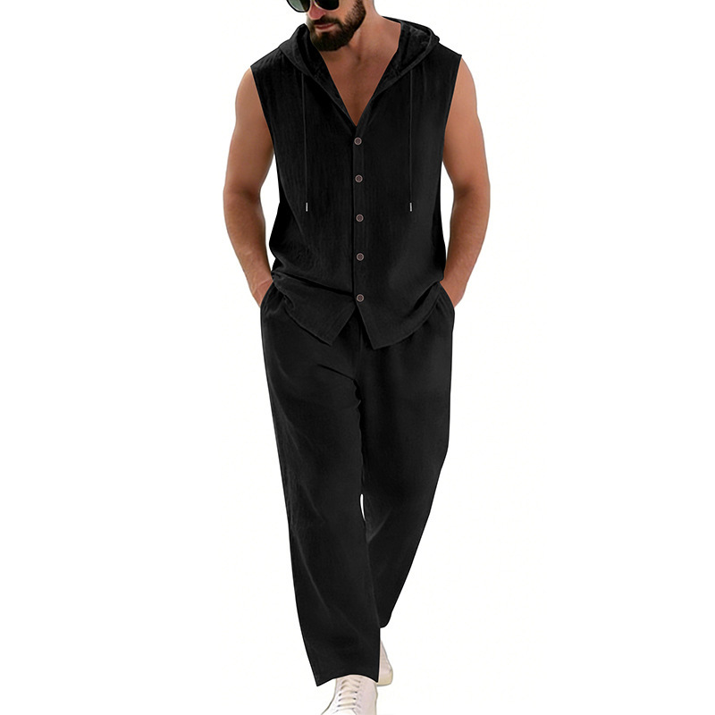 Men's Casual Linen Suit Hooded - Summer Clothing Mens ulasan dan harga