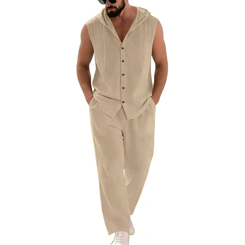 Men's Casual Linen Suit Hooded - Summer Clothing Mens ulasan dan harga