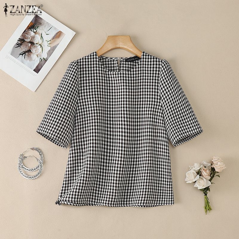 Woman French Elegant Gingham B - Summer De Clothing ulasan dan harga