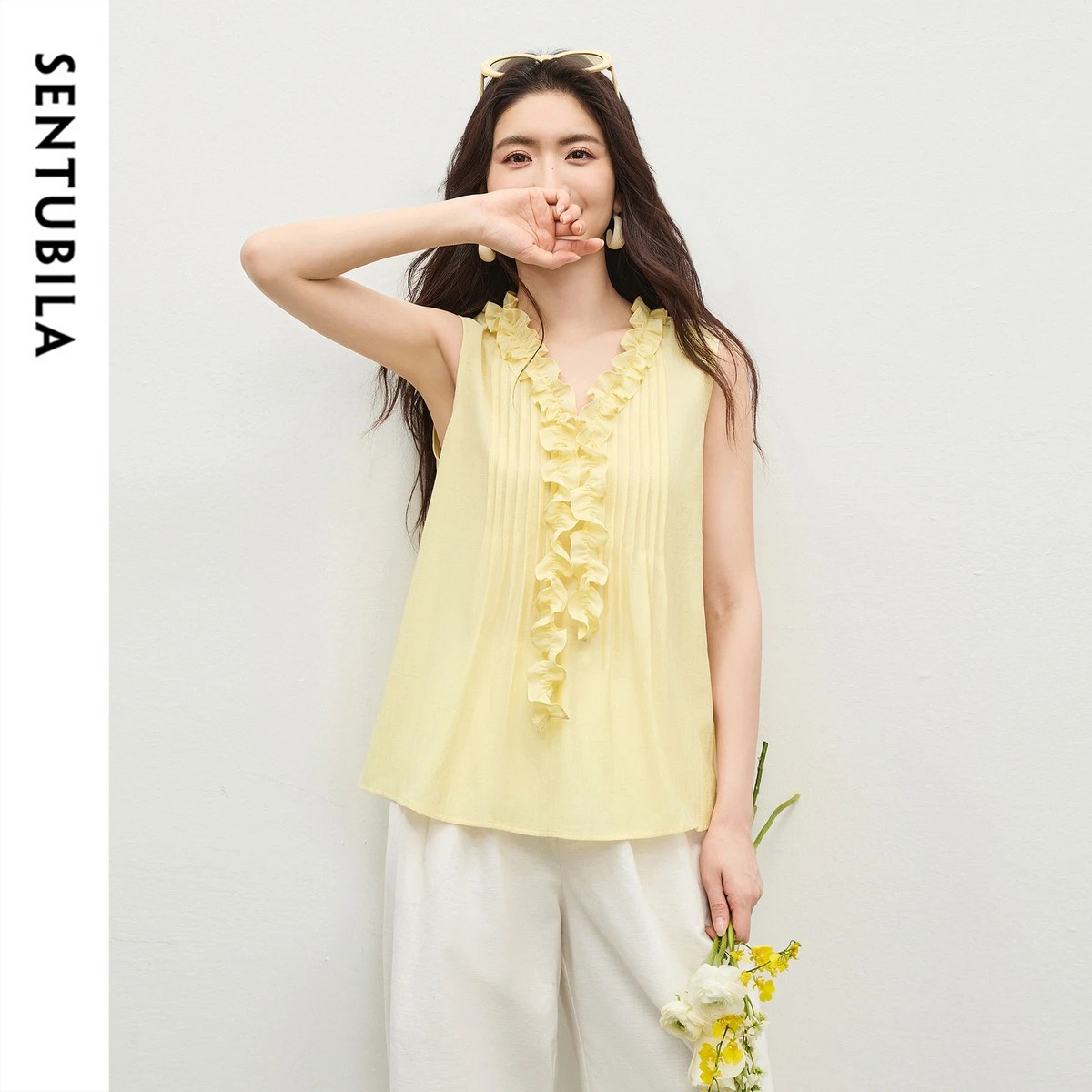 SENTUBILA Women's Yellow V Nec - Yellow Summer Clothing ulasan dan harga