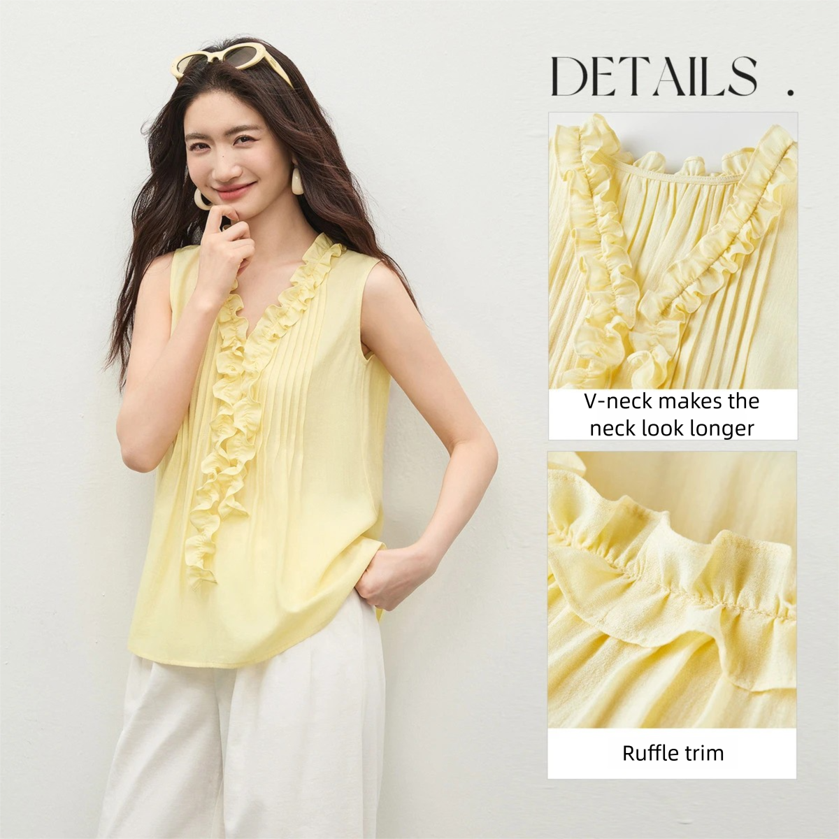 SENTUBILA Women's Yellow V Nec - Yellow Summer Clothing ulasan dan harga