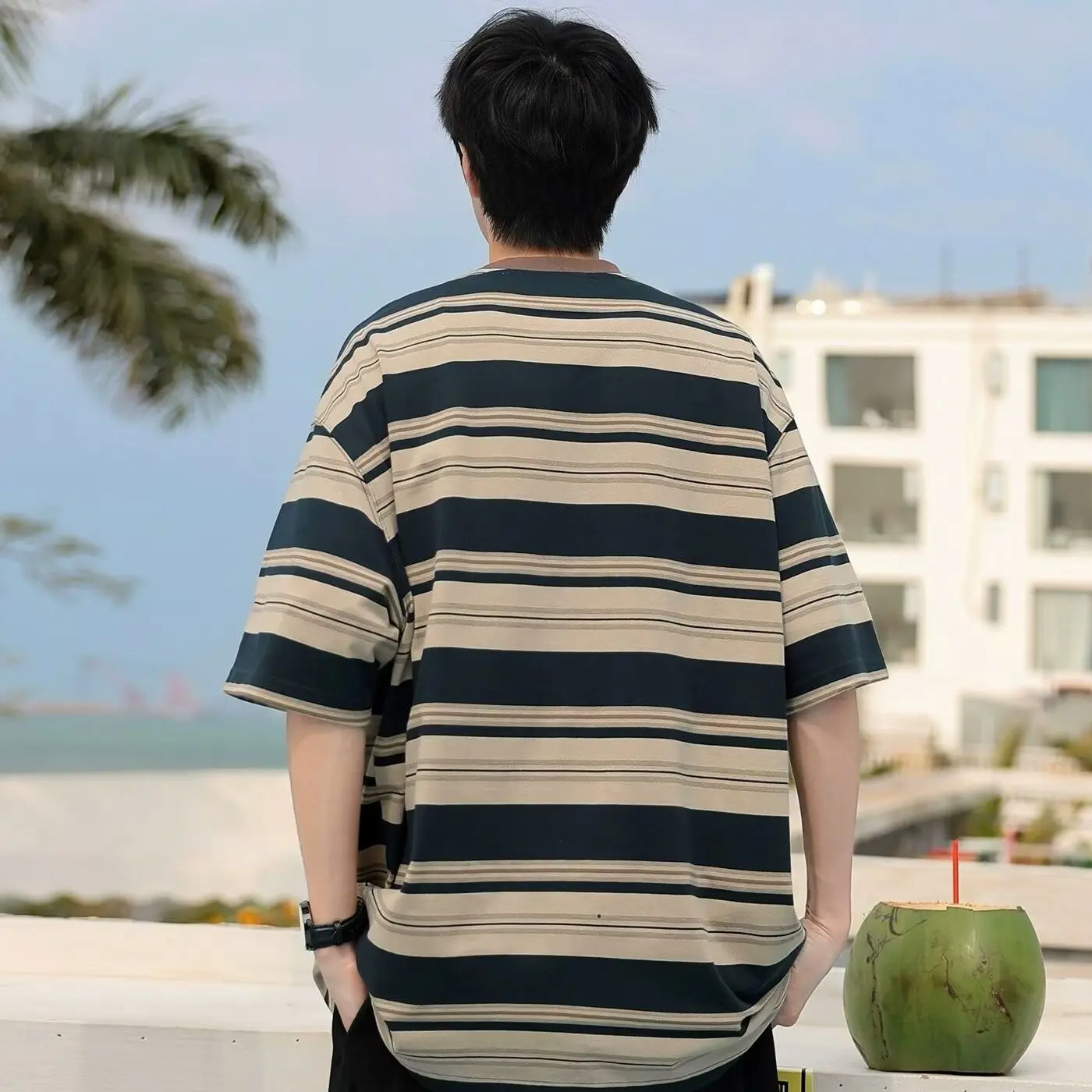 Striped Top T Shirt for Men Ma - Summer Clothing Cheap ulasan dan harga