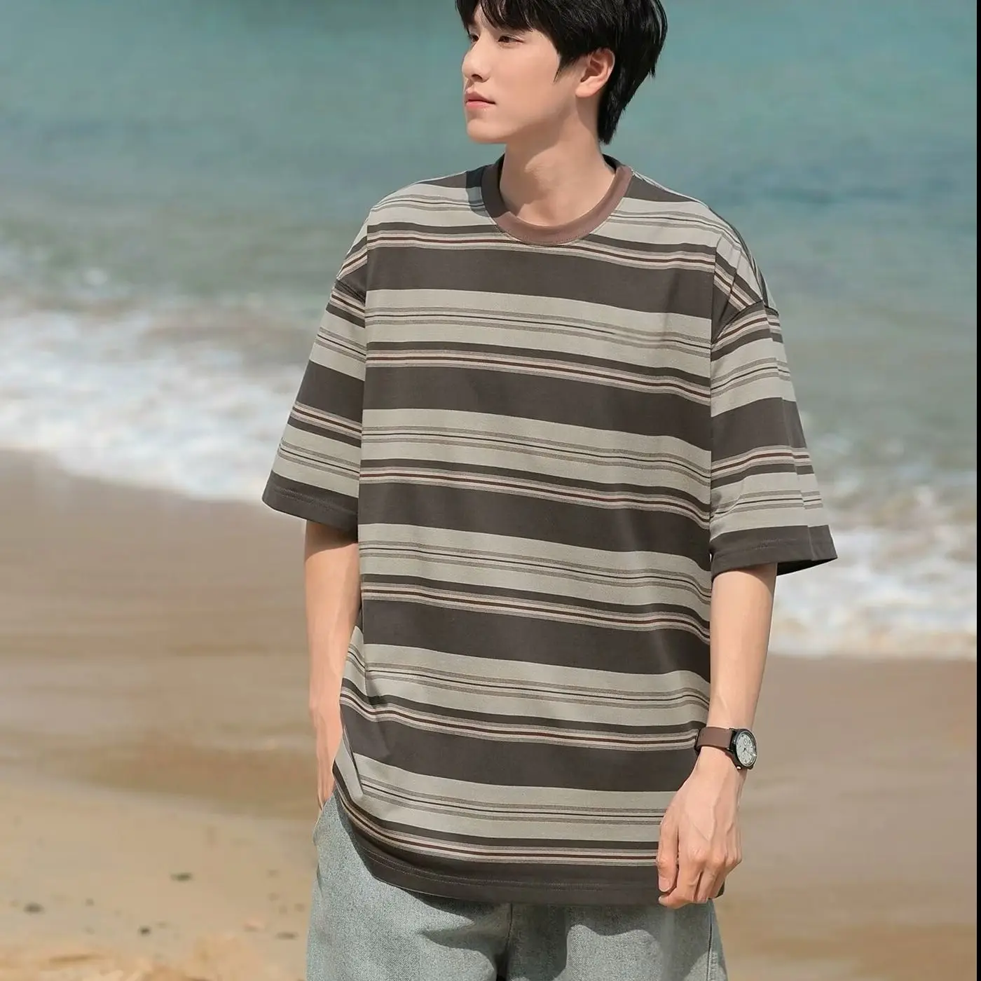 Striped Top T Shirt for Men Ma - Summer Clothing Cheap ulasan dan harga
