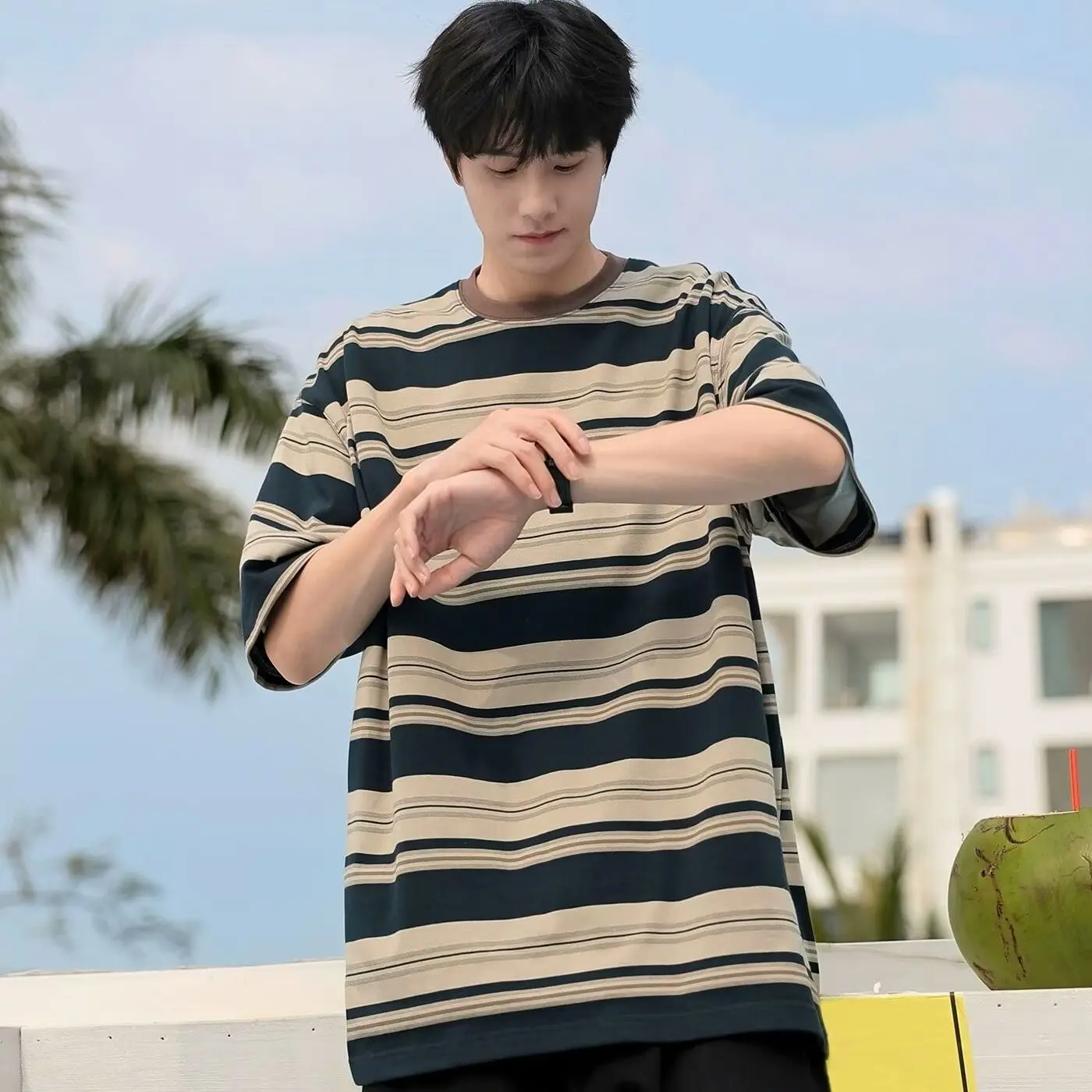 Striped Top T Shirt for Men Ma - Summer Clothing Cheap ulasan dan harga
