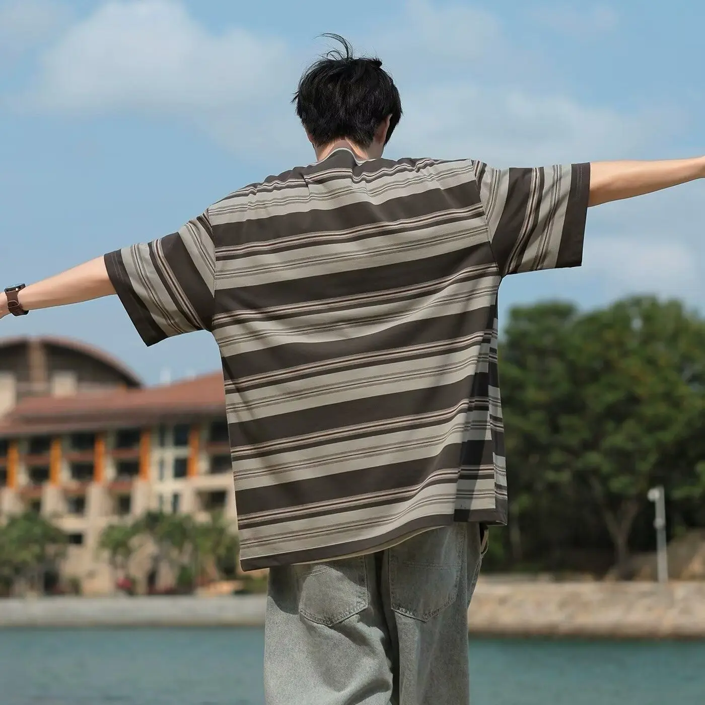 Striped Top T Shirt for Men Ma - Summer Clothing Cheap ulasan dan harga
