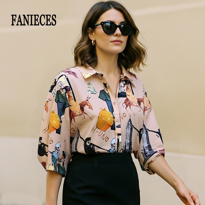 Graffiti Print Women Shirts Su - Summer De Clothing ulasan dan harga