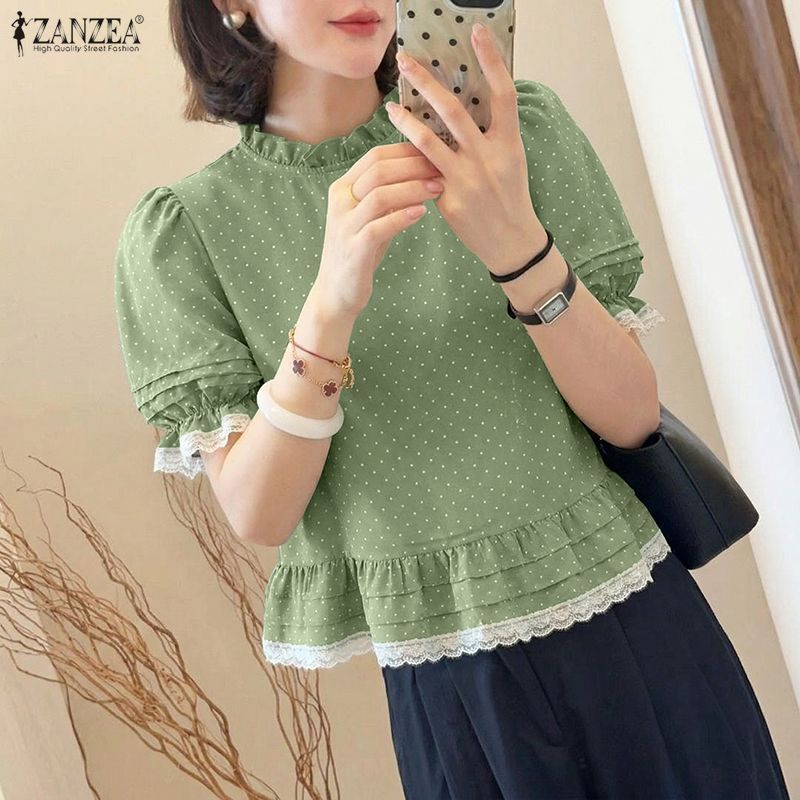 ZANZEA Woman Polka Dot Lace Pa - Summer De Clothing ulasan dan harga