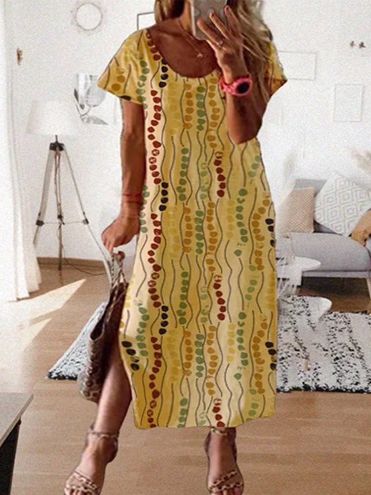 Plus Size Yellow Printed Midi  - Yellow Summer Clothing ulasan dan harga
